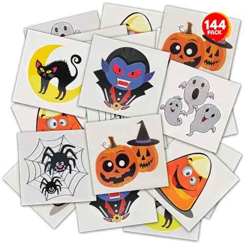 ArtCreativity Halloween Temporary Tattoos for Kids - Pack of 144-2 Inch Non-Toxic Tats Stickers for Boys and Girls, Best for Halloween Party Favors, Treats, D?cor, Goodie Bags - 6 Assorted Designs