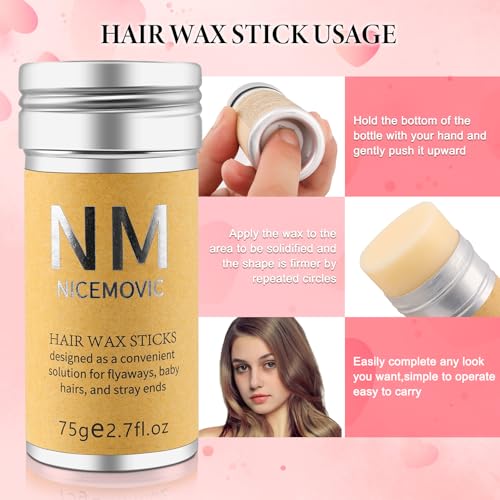 Hair Wax Stick Set for Flyaways Stocking Stuffers for Women Kids Christmas/Birthday Gifts Hair Accessories for Women Girls Teen Girls Trendy Stuff, Hairs Slick Stick Styling Tools Baby Hairs Gel Black