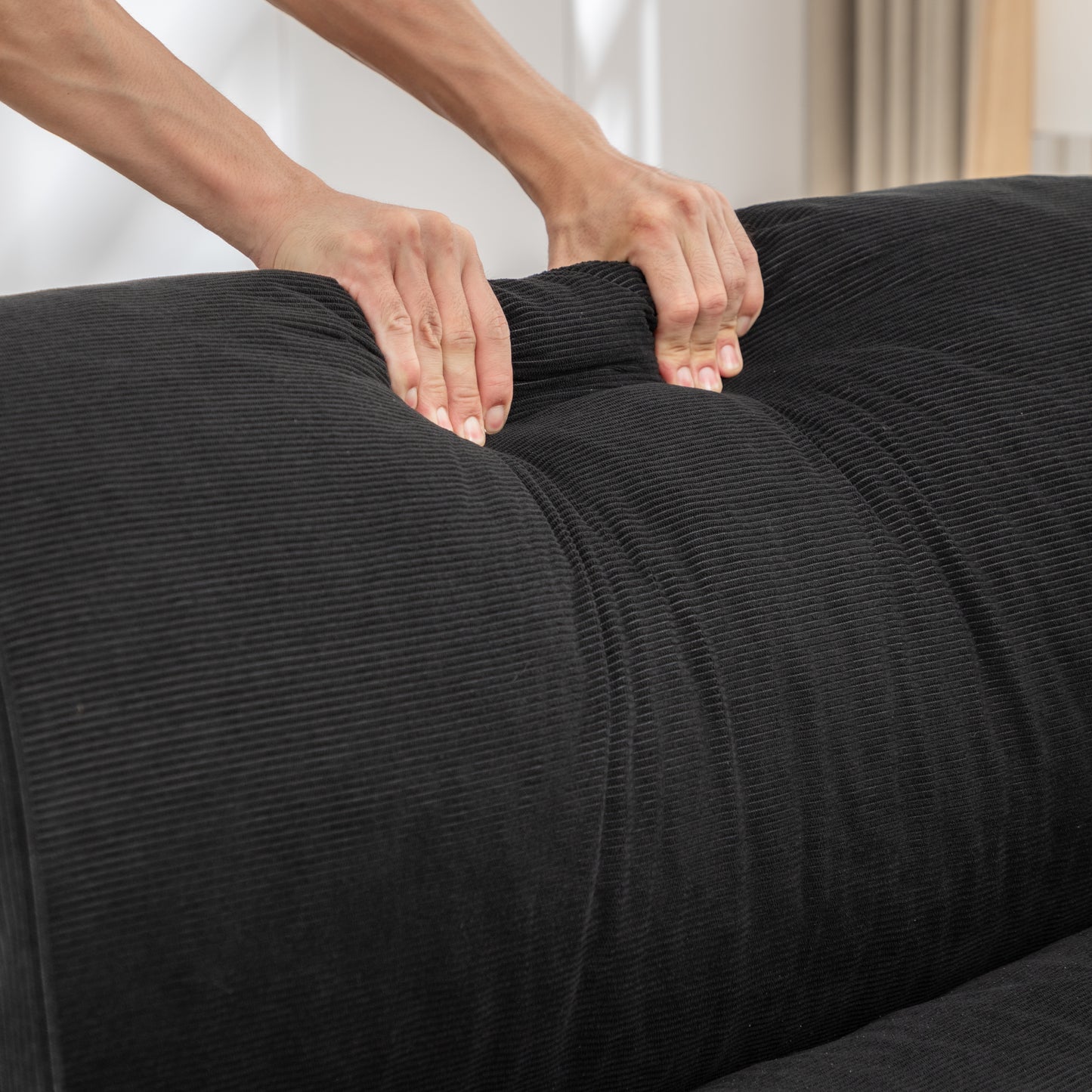 Adjustable Corduroy Floor Sofa - Black Multi-Person Leisure Chair