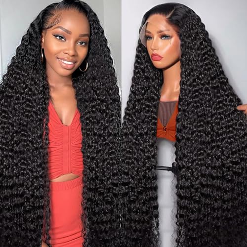 Deep Wave Lace Front Wigs Human Hair 13x6 HD Lace Front Wigs Human Hair 200% Density Pre Plucked Deep Wave Frontal Wig Deep Curly Wig for Women 24Inch
