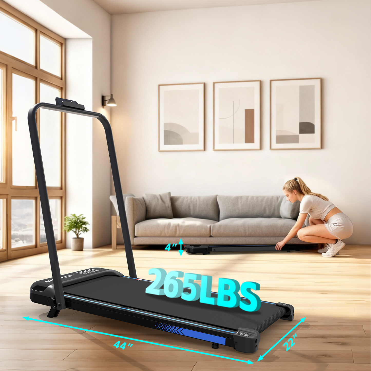 3 in 1 Foldable Under Desk Treadmill with Incline - Black