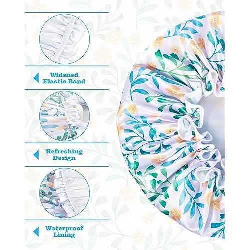 Aquior Shower Cap for Women, Reusable Shower Caps Double Layer Waterproof Womens Girls Adult Hair Cap for all Hair Lengths with EVA Lining, Soft Shower Caps for Long Thick Hair