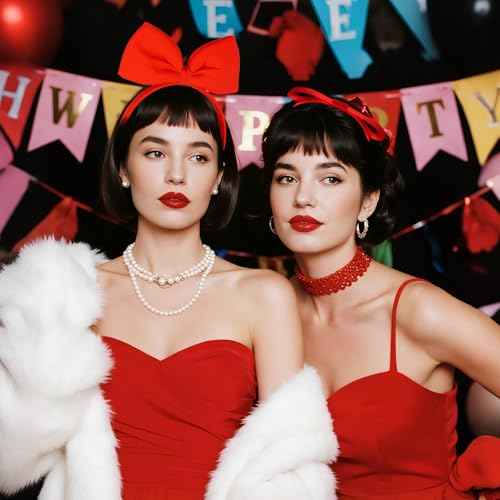 2Pcs Big Red Bow Headband Women Girls Cute Princess Hair Accessories for Halloween Costume Christmas Party