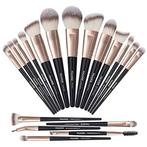 Makeup Brushes, MAANGE 18 Pcs Professional Makeup Brush Set Premium Synthetic Face Kabuki Brush Kit Foundation Blush Powder Eyeshadow Brushes Set£¨Black Gold)