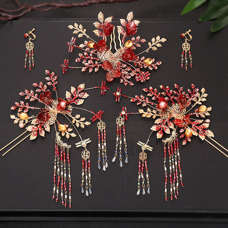 Bridal Hair Crown with Fringe - Ancient Style Flower Headdress