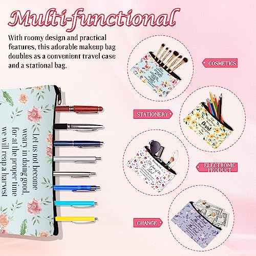 10 Pcs Christian Makeup Bag Bible Pencil Pouch Bible Cover Floral Cosmetic Bags Bulk Inspirational Religious Gifts for Women Return Christmas Church Gifts Baby Shower Prizes Canvas Makeup Bags in Bulk