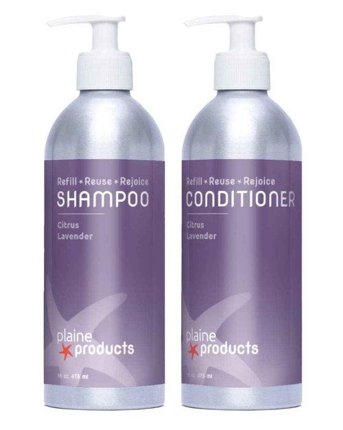 Plaine Products Eco-Friendly Shampoo and Conditioner - Citrus Lavender - Sulfate Free, 16oz (Refillable Bottles with Pumps)