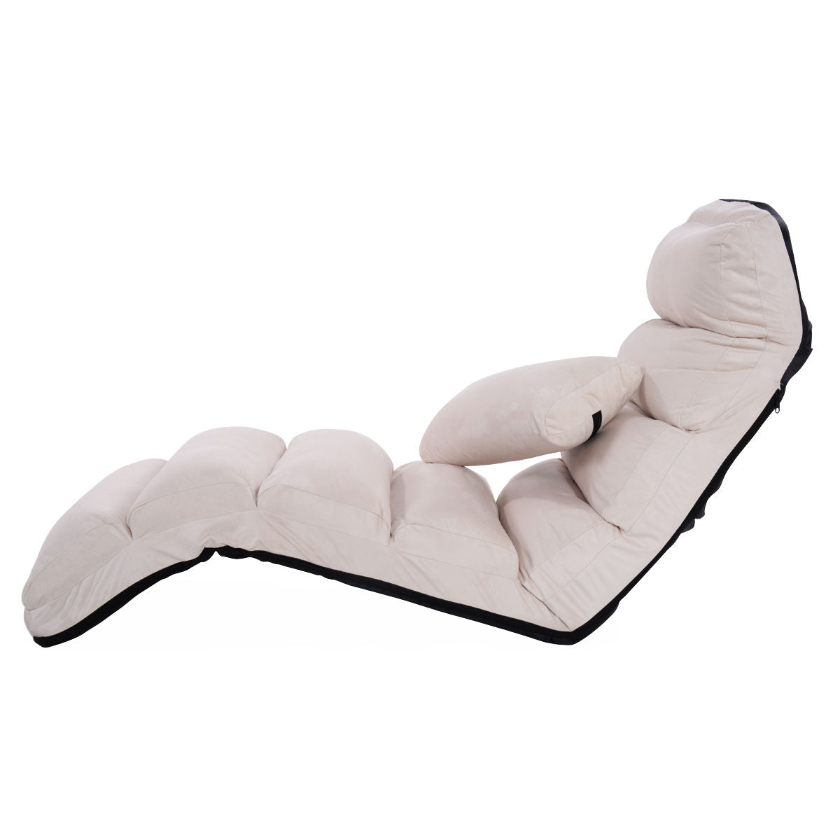 Folding Lazy Sofa Chair with Pillow - Beige Lounge Bed