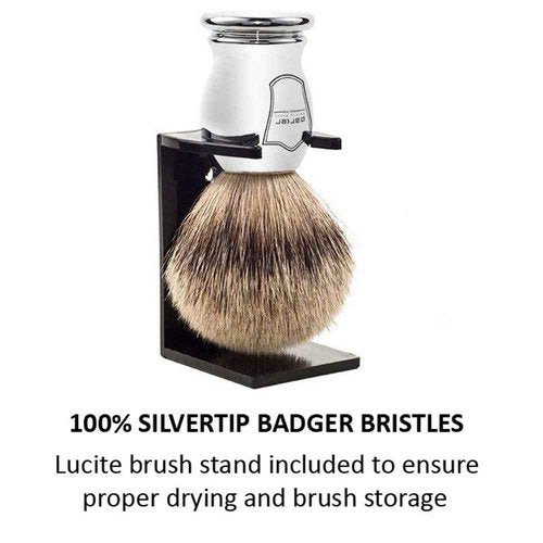 Parker 100% SILVERTIP Badger Shaving Brush – Chrome Handle & Stand – Premium 3-Band Badger Bristles for Smooth, Luxurious Lather