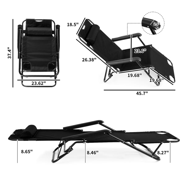 Portable Folding Reclining Chair - Dual Purpose Black
