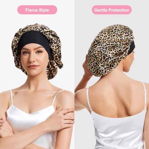 3PCS Silk Sleep Bonnet for Women, Large Satin Hair Caps with Elastic Band for Curly Hair and Frizz Control