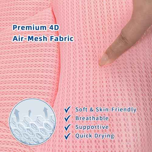Bath Pillow, Bath Pillows for Tub Neck and Back Support, Bathtub Pillows for Head and Neck with 6 Strong Non-Slip Suction Cups, 4D Air Mesh, Bath Accessories Spa Gifts for Women(Pink)