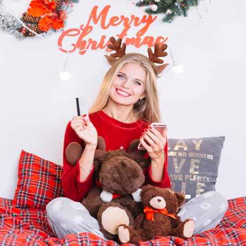 Reindeer Antlers Headband, Deer Antlers Headband Hair Accessories Christmas Headbands for Women Holiday Party Cosplay Costume(Brown)