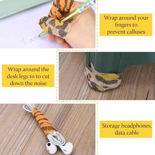JimKing Tattoo Grip Cover, Self-Adhesiive Tape, Elastic Bandage Wrap Roll, 4pcs,Tiger&Leopard Pattern