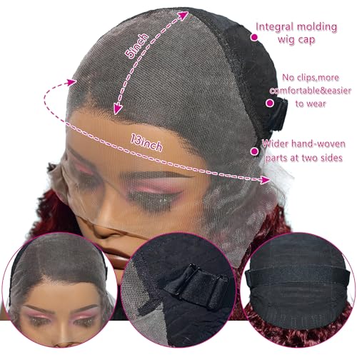 99j Burgundy 13x5 Deep Wave HD Lace Front Wigs Human Hair Pre Plucked Colored Curly Human Hair Wig Glueless Deep Curly Lace Frontal Wigs Red Human Hair Wigs for Women 180% Density £¨20Inch£©