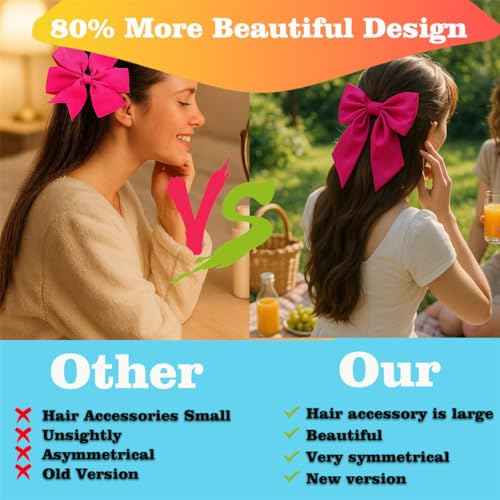 4PCS Satin Hair Bows for Women & Girls ? Oversized Long Tail Bow Clips with French Barrette Elegant satin ribbon bow clips hairstyles, large hair accessories pony tail, school, wedding, cheerleading