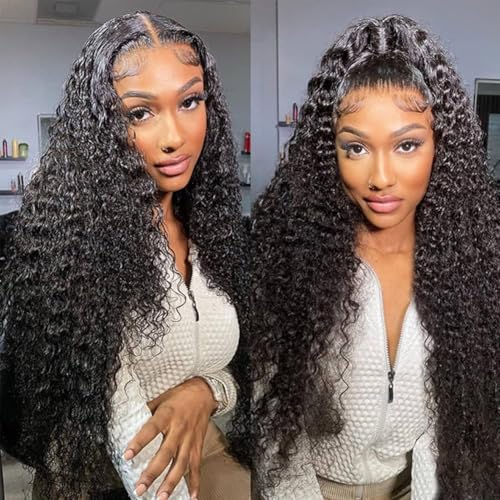 28 Inch Deep Wave Lace Front Wigs Human Hair 200% Density 13x4 HD Transparent Lace Deep Curly Human Hair Wig for Black Women Brazalian Virgin Wigs Pre Plucked