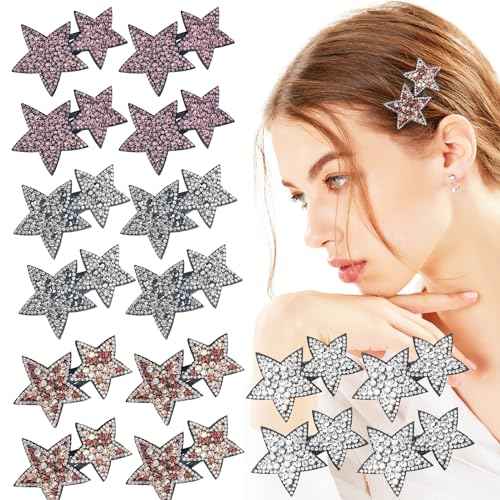 16 PCS Star Snap Hair Clips, Y2K Hair Accessories Non-slip Small Snap Hair Clips Fabric Diamond Alligator Hair Pins For Toddler Girls Women Metal Hair Barrettes