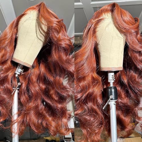 26 Inch Reddish Brown Body Wave Glueless Lace Front Wigs Human Hair Light Chocolate Brown 180% Density Auburn Copper Reddish Brown Wigs for Women 13x6