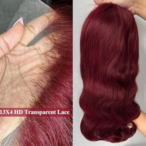 Reddish Brown Bob Wig Human Hair Body Wave 13x4 HD Lace Front Wigs Human Hair 16Inch 33# Body Wave Lace Frontal Wig Pre Plucked 180% Density Wine Red Bob Wigs for Women