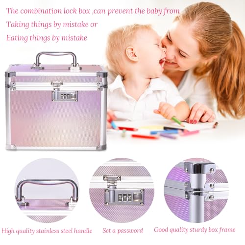 Girls Makeup Box Organizer Storage with Combination Lock, Pink Locking Makeup Cosmetic Train Case for Women, 9.96" x 6.8" x 7.79" Travel Make up Box Aurora