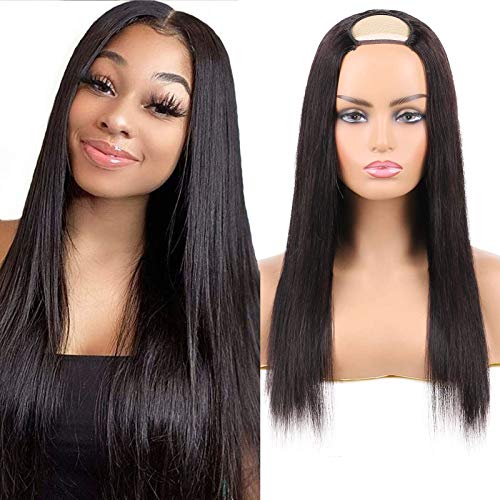 huarisi U Part Wig Human Hair Straight U part Wigs for Black Women Human Hair 100% Brazilian Virgin Human Hair U Part Wigs Natural Black Color 22Inch