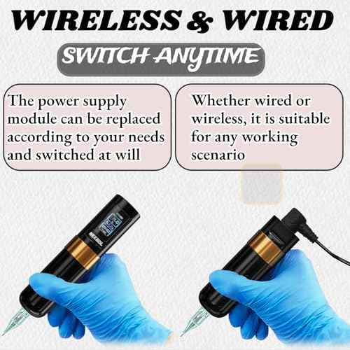NEEBOL Wireless Tattoo Gun Rotary Tattoo Machine LED Display Screen 8 Hour Battery Life Extra Battery High-end Tattoo Pen Equipment Supply Permanent Tattoo Art Makeup Gift (Black)