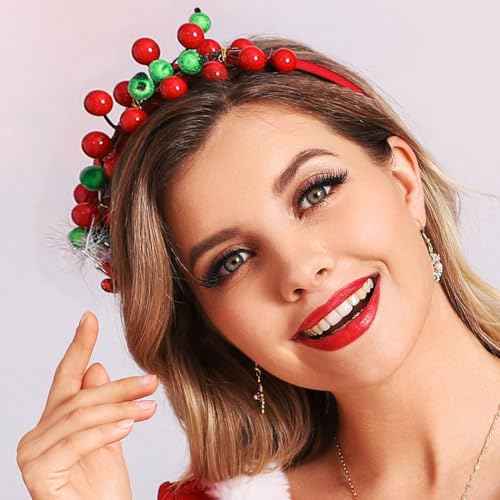 CAKURE Christmas Berry Headband Snowflake Headpiece Xmas Hair Accessories for Party Holiday Headwear (Type C)