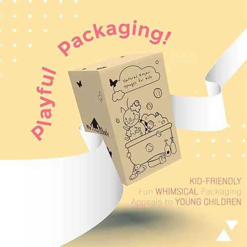 myHomeBody Konjac Baby Sponge for Bathing, Cute Shapes Natural Kids Bath loofah for Infants, Toddler, Newborns, Safe Plant-Based, 3pc. Set: Butterfly, Ladybug, Star