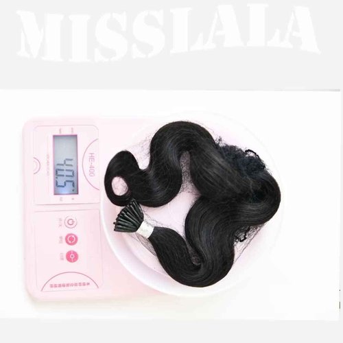 Misslala I Tip Hair Extensions Human Hair 22 Inch Fusion Wavy Hair Extensions Color #1B Off Black Keratin Bond Hair Extensions Wavy Human Hair Black Hair Extensions 50S/40G 0.8g/s