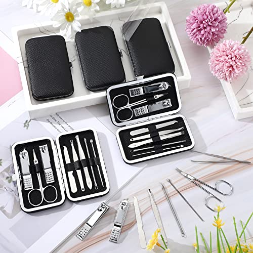 Geosar 50 Set 8 in 1 Travel Manicure Kit Bulk Professional Nail Clippers Pedicure Nail Care Tools Grooming Stainless Steel Set with Portable Travel Case, Gift for Christmas Men Women(Black)