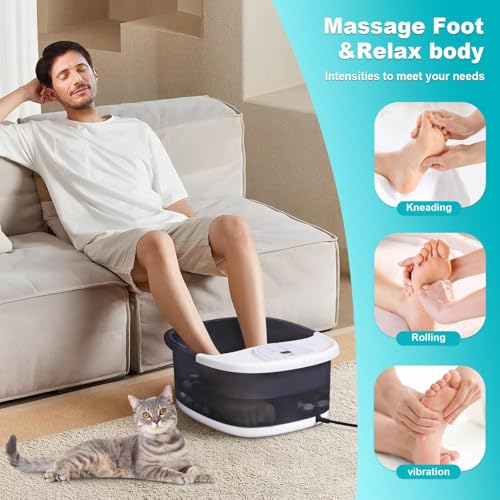 Foot Spa Bath Massager with Heat, Foot Bath with 22 Massage Rollers, Temperature Control, Jets, Bubbles, Epsom Salt and Vibration. Foot Soaking Tub for Relaxation - Grey