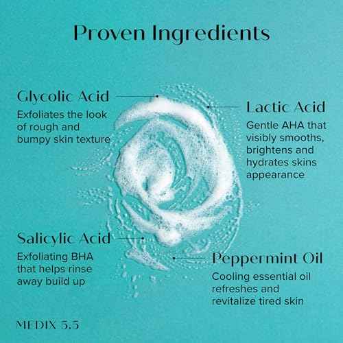 Medix 5.5 Glycolic Acid + Lactic Acid Exfoliating Body Wash Gel | KP Bump Eraser | AHA Exfoliant Skin Care Body Cleanser | Keratosis Pilaris & Acne | Anti Aging AHA Foaming Body & Face Wash, 2-Pack