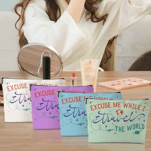 4 pcs Funny Travel Gifts for Women Makeup Bag Travel Essentials Cosmetic Bag Traveling Toiletry Bags Flight Vacation Gifts for Bestie Mom Sister Girls Trip Birthday Graduation Friendship Christmas