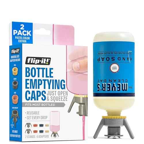 Flip-It! 2-Pack Premium Bottle Emptying Kit ? No more wasted product - Fits most plastic bottles ? Get out every drop of Shampoos, Lotions, & More ? 2 Base Caps, 6 Adapters ? Pastel Color Edition