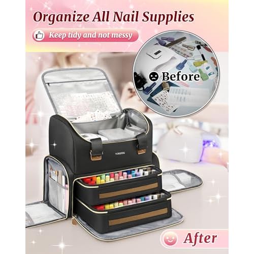 YOREPEK Extra Large Nail Polish Organizer Case Backpack Holds 96 to 100+ Bottles(15ml/0.5 fl.oz) UV Nail Lamp,Nail Organizers and Storage with 2 Removable Pouches Fits Nail Stuff,Gift for Manicurist