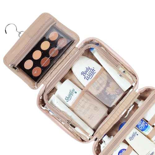 NISHEL Travel Toiletry Bag for Women Large Capacity, Makeup Essentials Organizer, Hanging Case for Accessories, Cosmetics, Pink