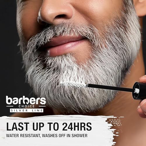 Barbers Choice Silver Line, Facial Hair Brush on Temporary Color for Silver Fox Men- Instantly Brighten White Beards, Mustache & Sideburns, Less Yellow, Easy Application, Arctic White