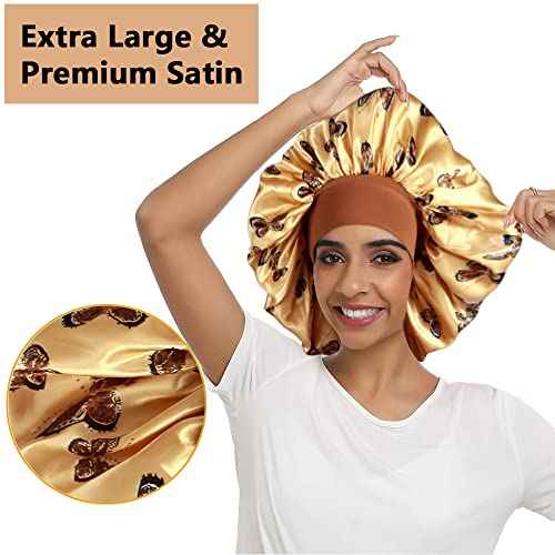 3pcs Large Silky Bonnets for Sleeping, Cute Butterfly Bonnet for Women Braids Curly Hair, D