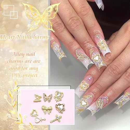 105PCS Y2K Nail Charms 3D Silver Gold Nail Charms Shiny Butterfly Charms for Women Nail Art
