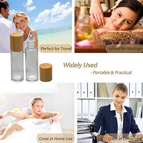 12Pcs 10ml Glass Roll On Bottle with Bamboo Lid for Essential Oils, Creatiee Eco-friendly Refillable Clear Perfume Sample Bottles with Stainless Steel Roller Ball - Portable & Practical¡¦