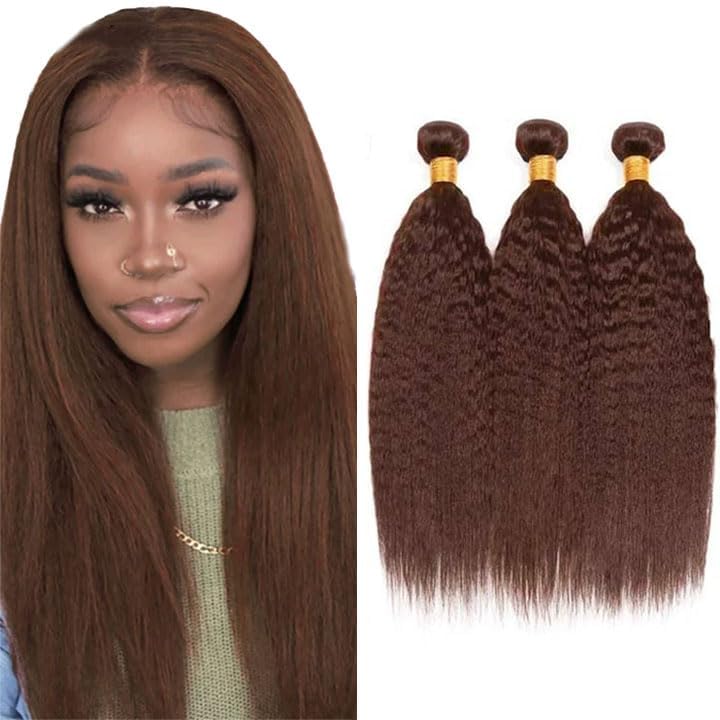 Giginger Brazilian Human Hair Bundles 20 22 24 Inch Chocolate Brown Yaki Wave Human Hair Bundles Brazilian Unprocessed Virgin Quick Weave Hair for Black Women