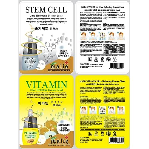 100 Pcs-Combo Ultra Hydraiting Essence Mask (10 types x 10 pcs), Korean Facial Mask Sheet, Skincare Moisturizing