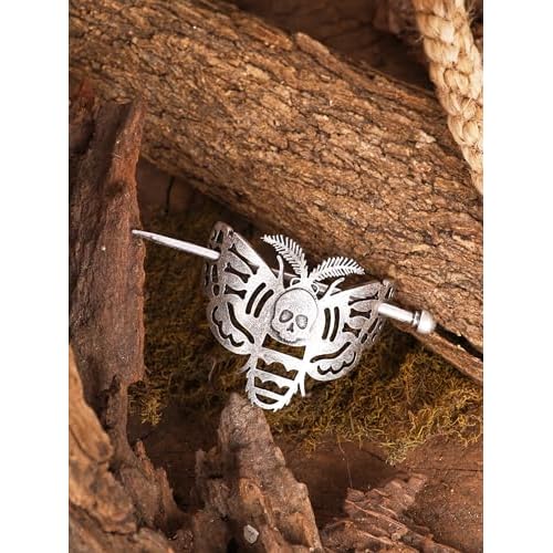 HAQUIL Skull Moth Insect Hairpin Silver Hair Sticks Irish Hair Decor For Long Hair