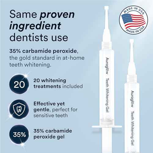 Auraglow Teeth Whitening Kit, LED Accelerator Light, 35% Carbamide Peroxide Teeth Whitening Gel, 20+ Whitening Treatments, Whitens up to 10 Shades in 7 Days
