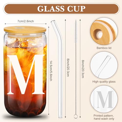 Aliceset Initial Gifts for Women Monogram Canvas Tote Bag and Makeup with Zipper and Initial Glass Coffee Cup Gifts for Her