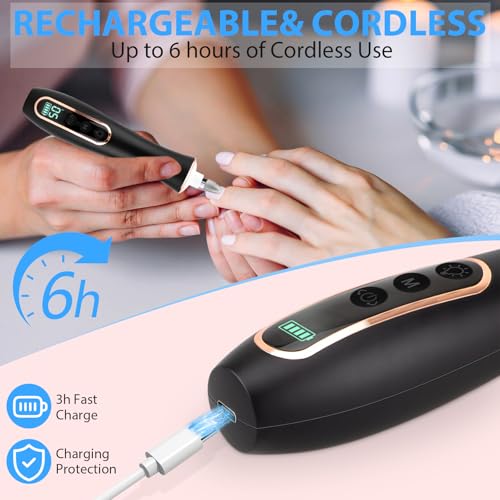 Professional Manicure Pedicure Kit, Cordless Electric Nail File Set, 360¡Æ LED Light Nail Drill Machine with LCD Display, 10 Speeds Rechargeable Nail Drill for Gel Nail Thick Toe Nails Christmas Gifts