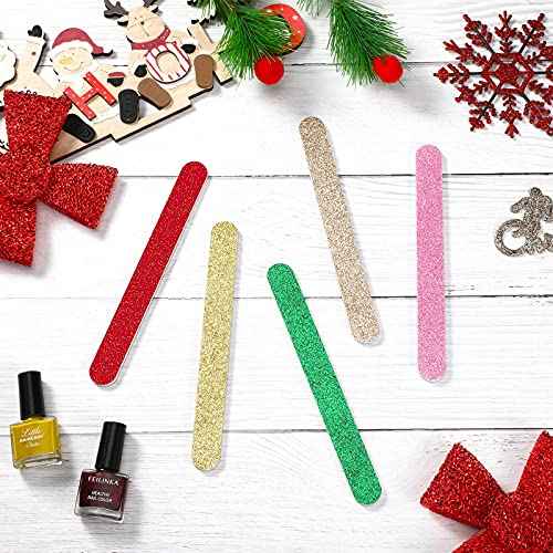 20 Pieces Glitter Nail File Colorful Nail Boards Nail Buffer Double Sided Emery Boards Fingernails Toenails Manicure Files Manicure Care Pedicure Tools for Women Girls (Bright Color)