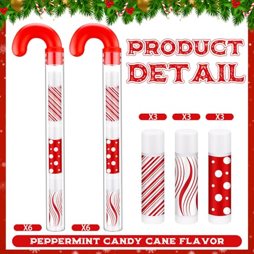 24 Pack Christmas Lip Balm Bulk Peppermint Candy Flavor Lip Balm with Candy Cane Tubes Christmas Party Gifts Stocking Stuffers Holiday Employee Staff Teacher Appreciation Gifts for Women(Stylish)