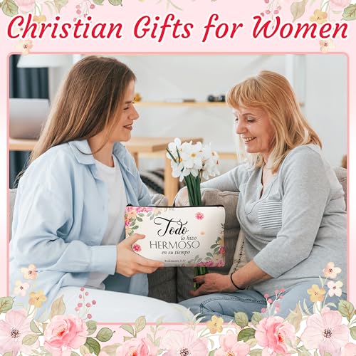 24 Pcs Spanish Christian Gift Set - 12 Women Makeup Bags Bulk & 12 Butterfly Keychains Inspirational Bible Verse Cosmetic Bags Religious Gifts for Women Regalos Religiosos Para Mujer En Espa?ol
